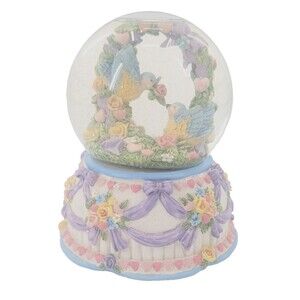 Love Makes The World Go Round Love Birds Flowers Musical Glitter Snow Globe